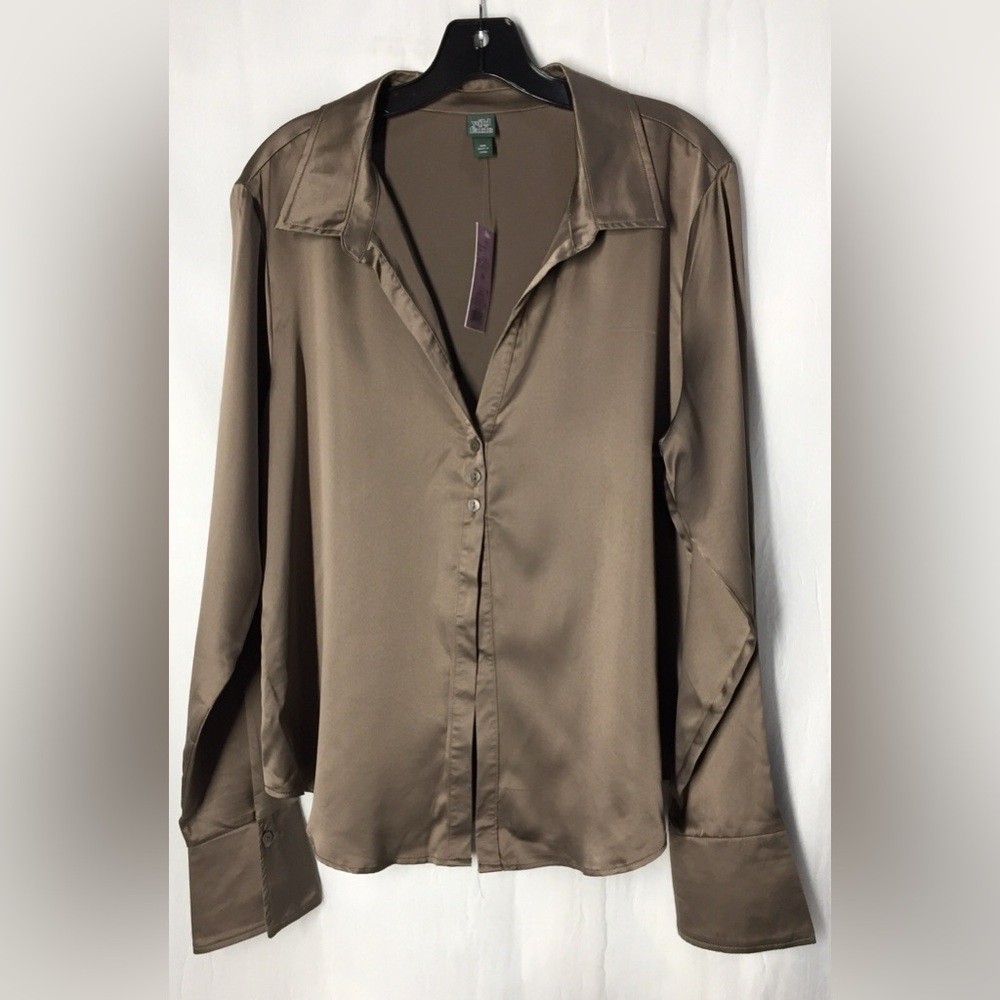 Wild Fable Satin Button-Up Blouse - Brown